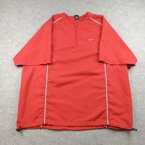Nike Jacket Mens XL Red Dri-FIT Short Sleeve 1/4 Zip Windbreaker Running Top